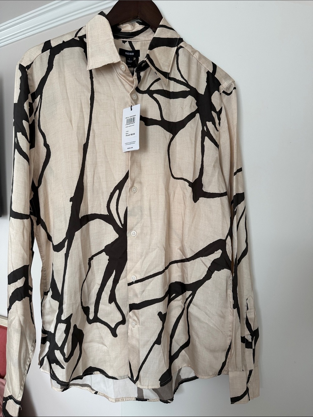 Reiss Beige Shirt Jacket with Black Abstract Print size L